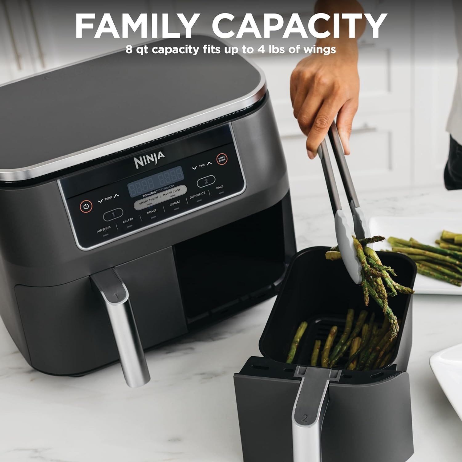 8QT 6-in-1 Dual Basket Air Fryer, Independent Zones, Smart Finish & Match Cook