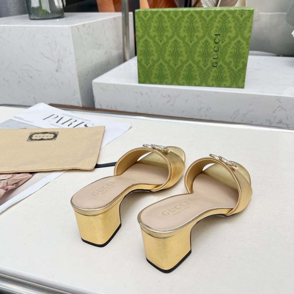 Gucci Nojum Women’S Slide Sandal Metallic Gold ?817257 B8B00 8024