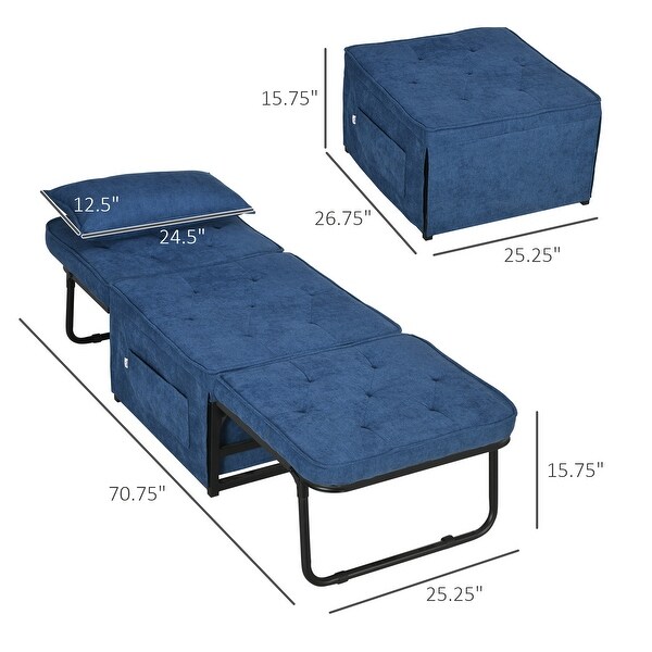 HOMCOM Ottoman Sofa Bed,4 in 1 MultiFunction Button Tufted Folding Sleeper Chair Bed with Adjustable Backrest,Black