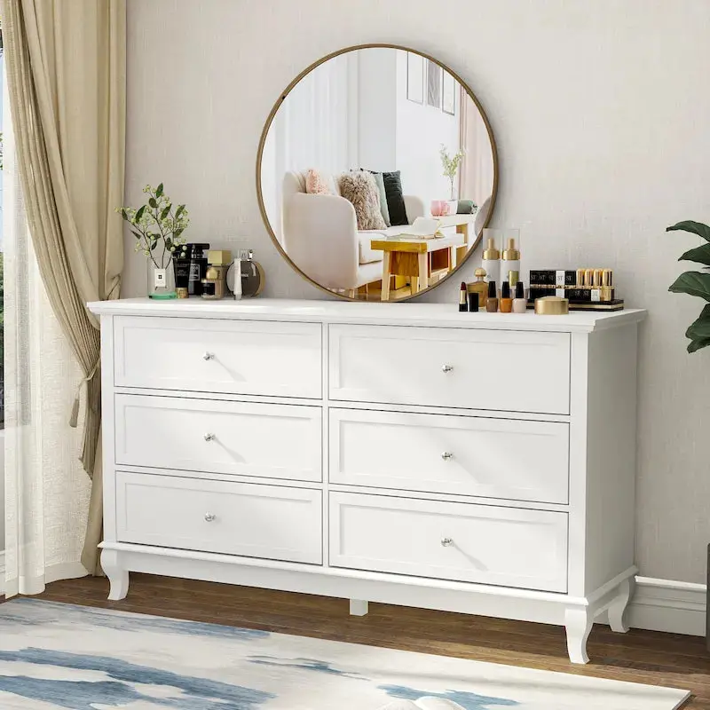 Wooden Six-Drawer Dresser – Spacious Double Dresser with Deep Compartments
