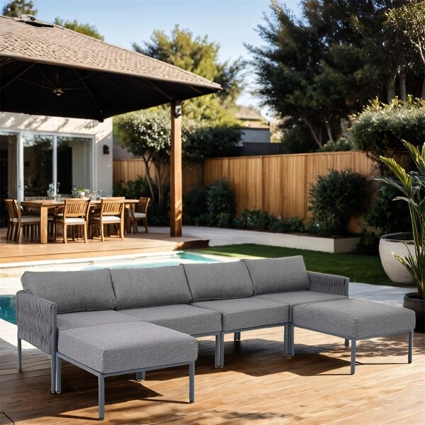 6 Pieces Aluminum Patio Sectional Sofa with Removable Thick Cushions