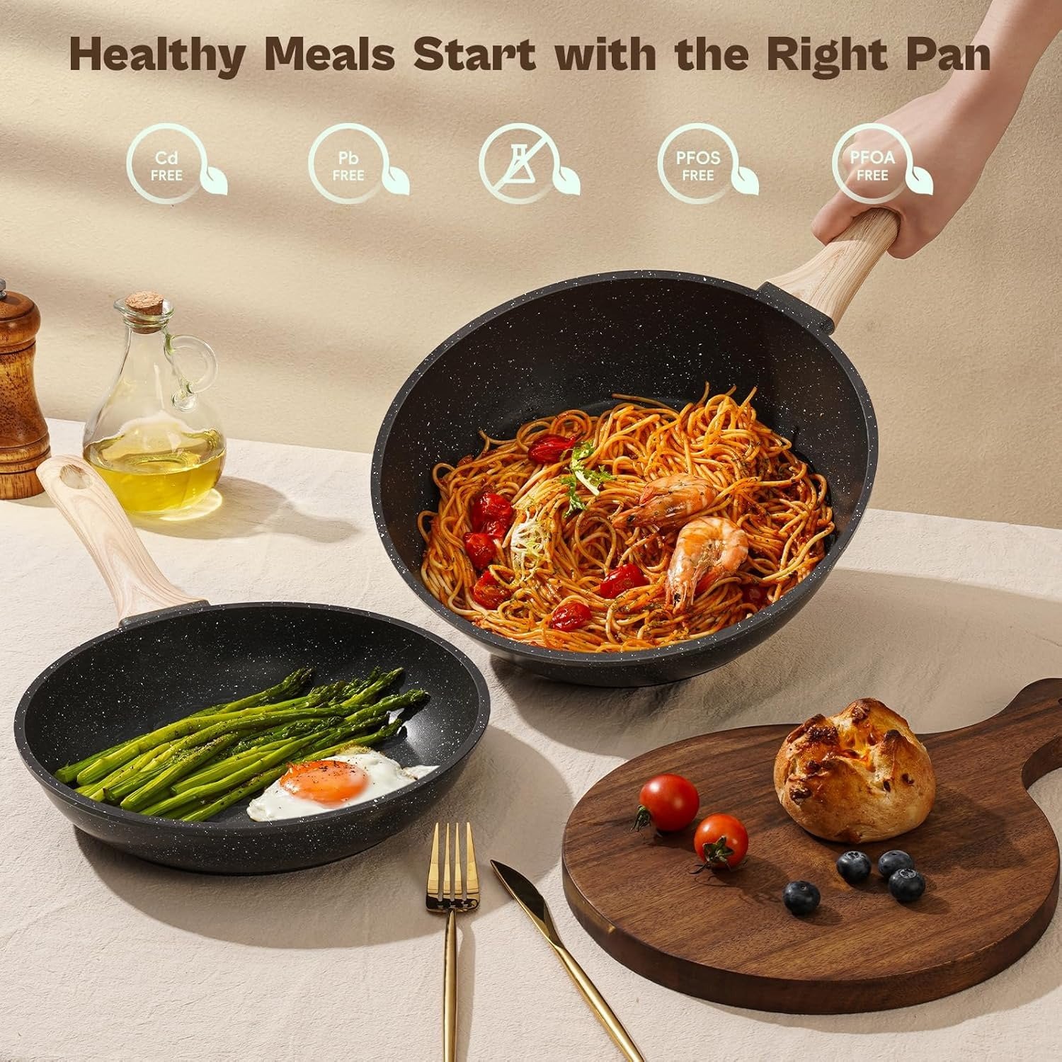13-Piece Black Granite Nonstick Cookware Set PFAS-Free Induction All Stovetop Compatible