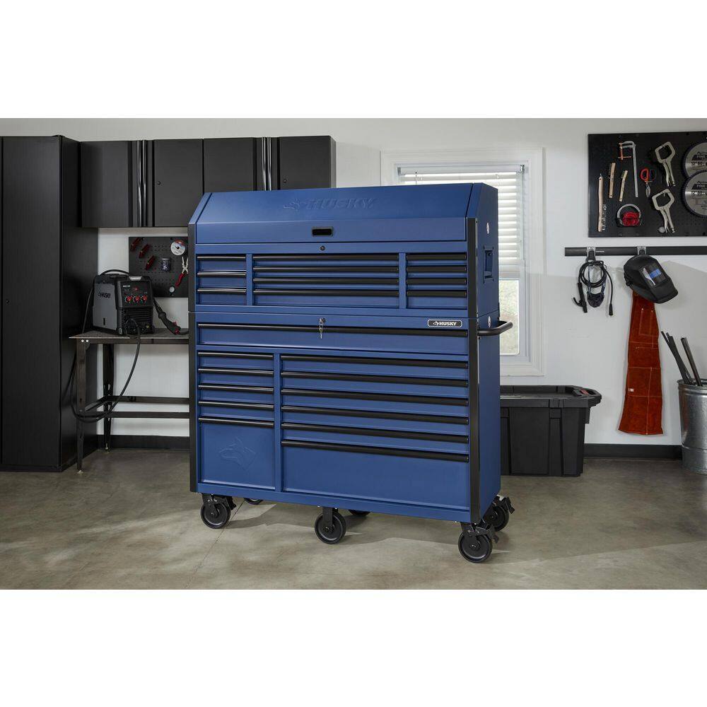 2026 Husky 56 in. W x 22 in. D Heavy Duty 23-Drawer Combination Rolling Tool Chest and Top Tool Cabinet Set in Matte Blue