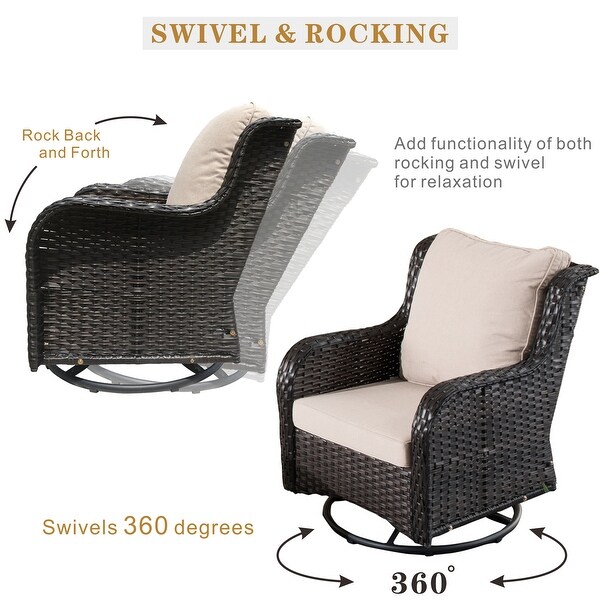 OVIOS 6piece Rattan Wicker Patio Furniture Set Swivel Gliding Chair Set