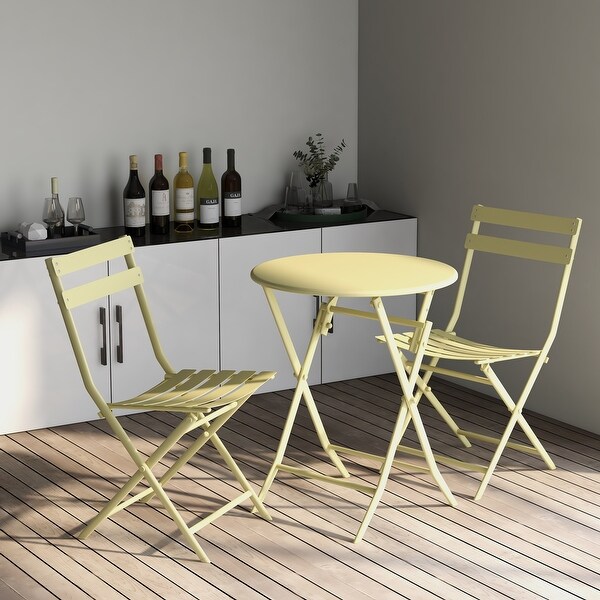 3 Piece Patio Bistro Set of Foldable Square Table and Chairs,White,High quality and durable