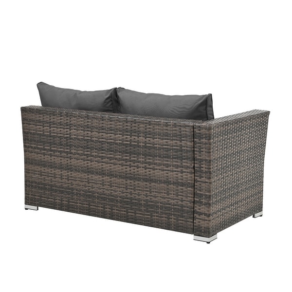 4Piece Patio Conversation Wicker Furniture Set,Sectional Sofa Set with Tempered Glass Coffee Table,Sofa Chair and Ottoman Sets