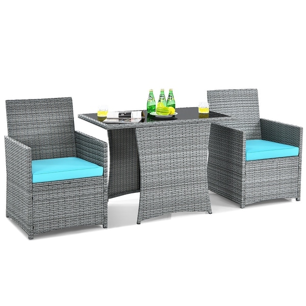 Costway 3PCS Patio Rattan Furniture Set Cushioned Sofa Armrest Garden