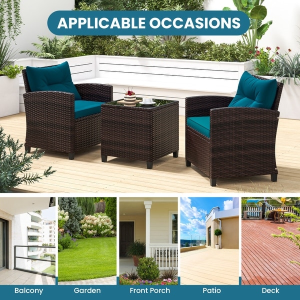 3 Pieces Rattan Patio Furniture Set with Washable Cushion