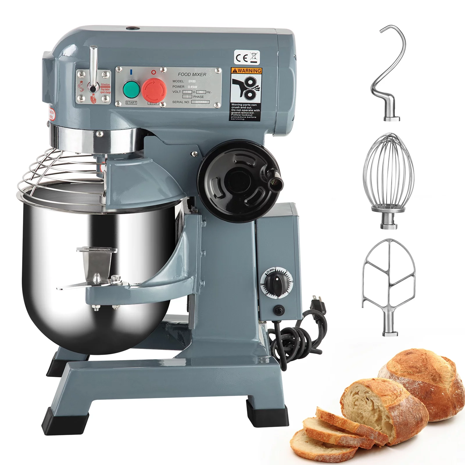 15Qt Food Mixer, 600W, 3-Speed Commercial Stand Mixer with tainless steel bowl, dough hook, whisk, Heavy duty mixer with safety guard, perfect for bakeries, restaurants, pizzerias and kitchens