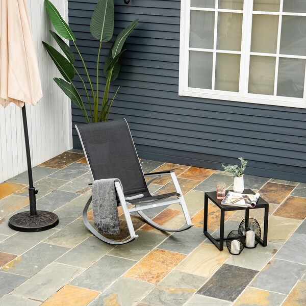 Outsunny Outdoor Rocking Chair with Breathable Mesh Fabric,Metal Patio Chair Single Rocker for Backyard,Garden Lawn