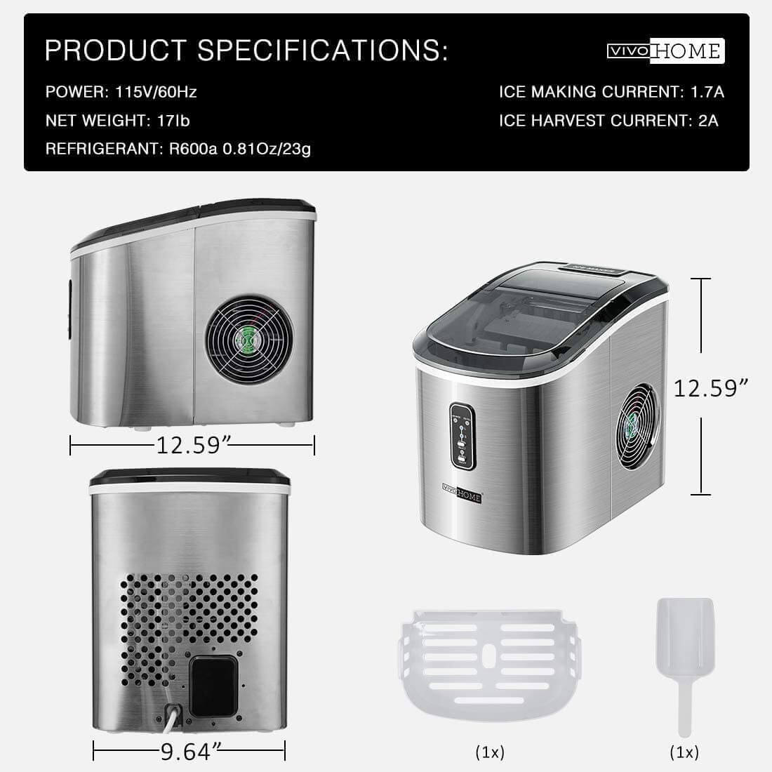 26lbs/day Bullet Shaped Stainless Steel Automatic Ice Maker Machine