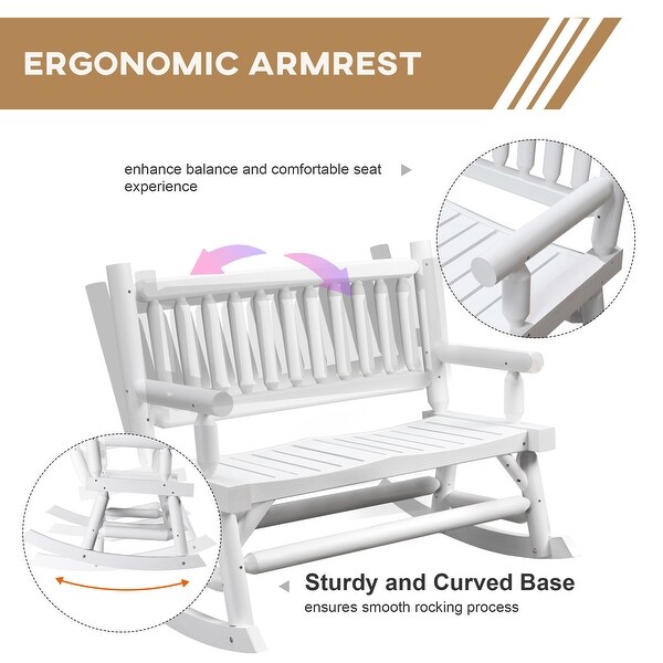 Outsunny 2Person Wooden Rocking Chair Rocker Bench with Relaxing Swinging Motion