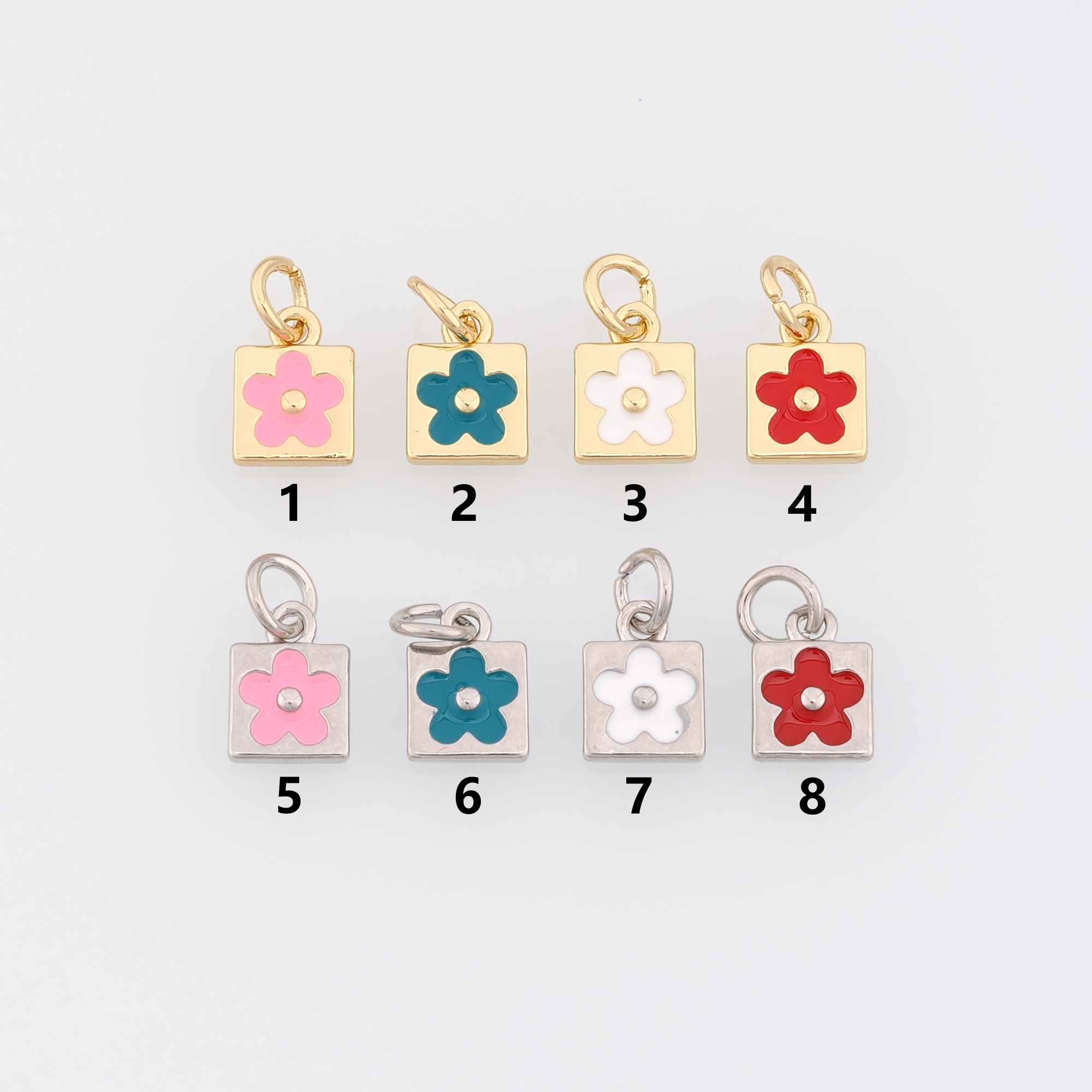 18K Gold Filled Flower Pendant,Enamel Flower Charm Earrings Necklace for DIY Jewelry Making Supply