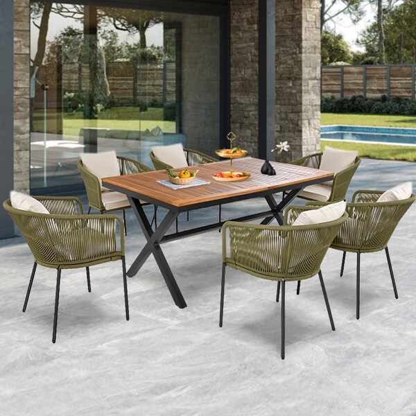 7Pieces Outdoor Dining Set with Chairs and Acacia Wood Tabletop,for Garden,Backyard,Patio