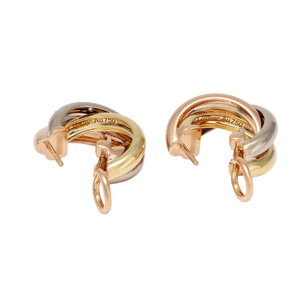 Cartier Trinity Earrings Tri-Gold Diamond