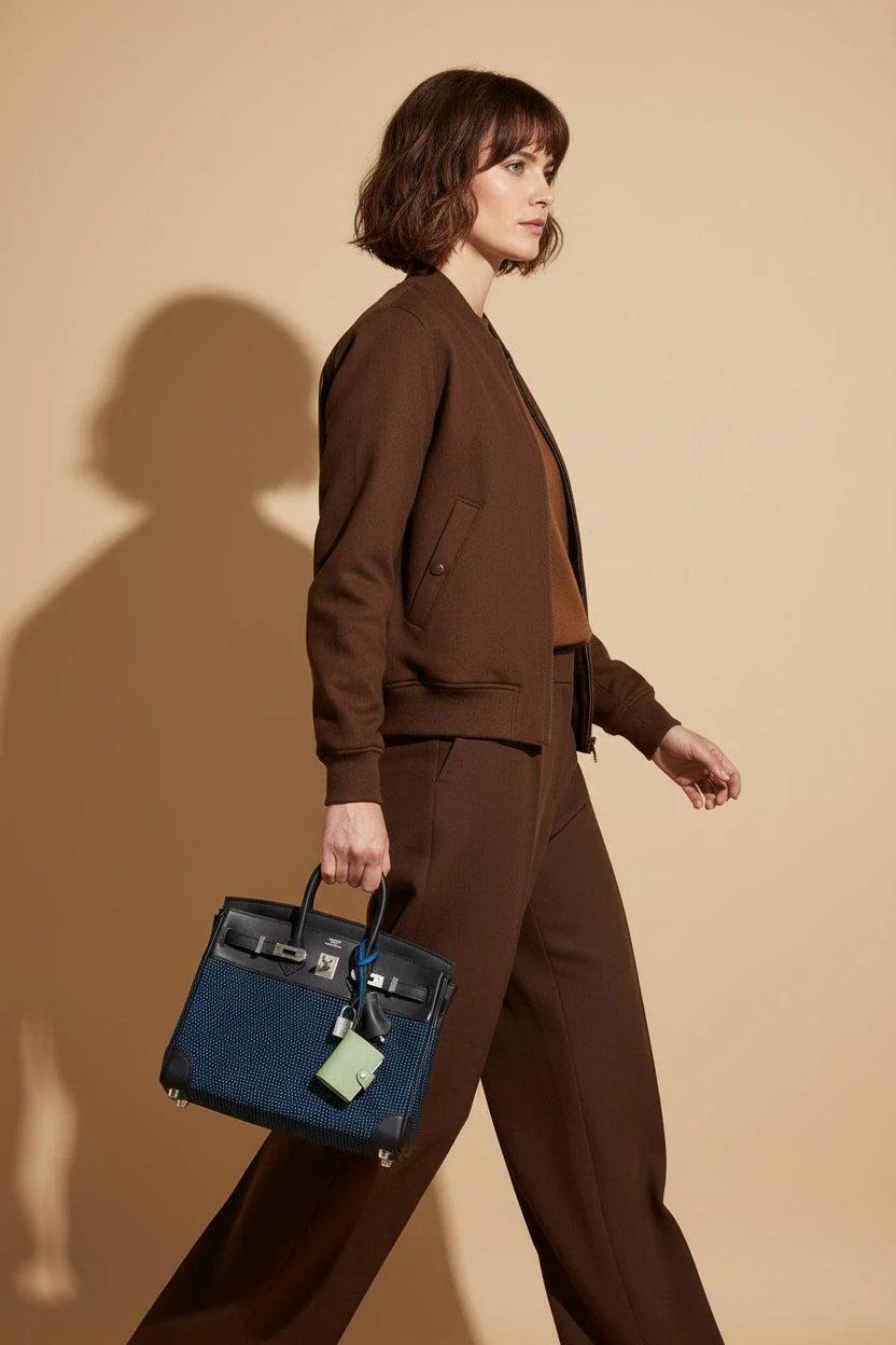 Hermès Birkin 25 Quadrille Bleu de Malte/Noir Toile Canvas Swift Palladium Hardware