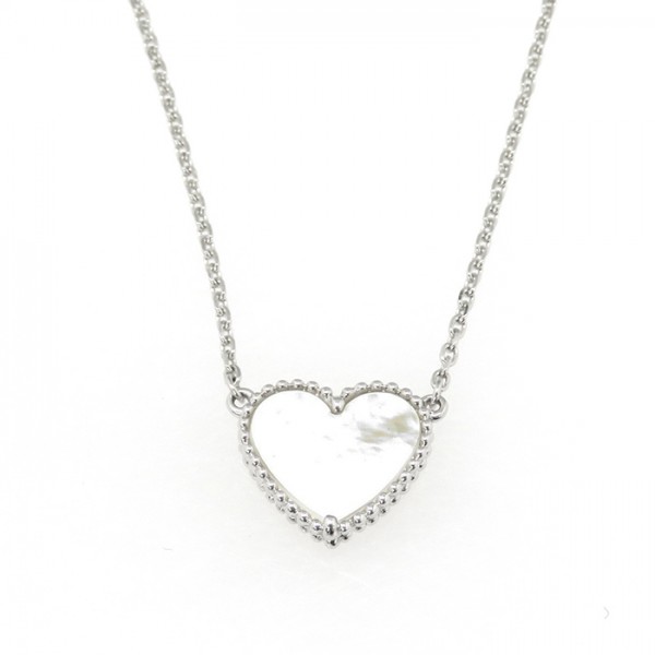 Van Cleef & Arpels Lucky Alhambra Heart Necklace 18K White Gold Mother of Pearl