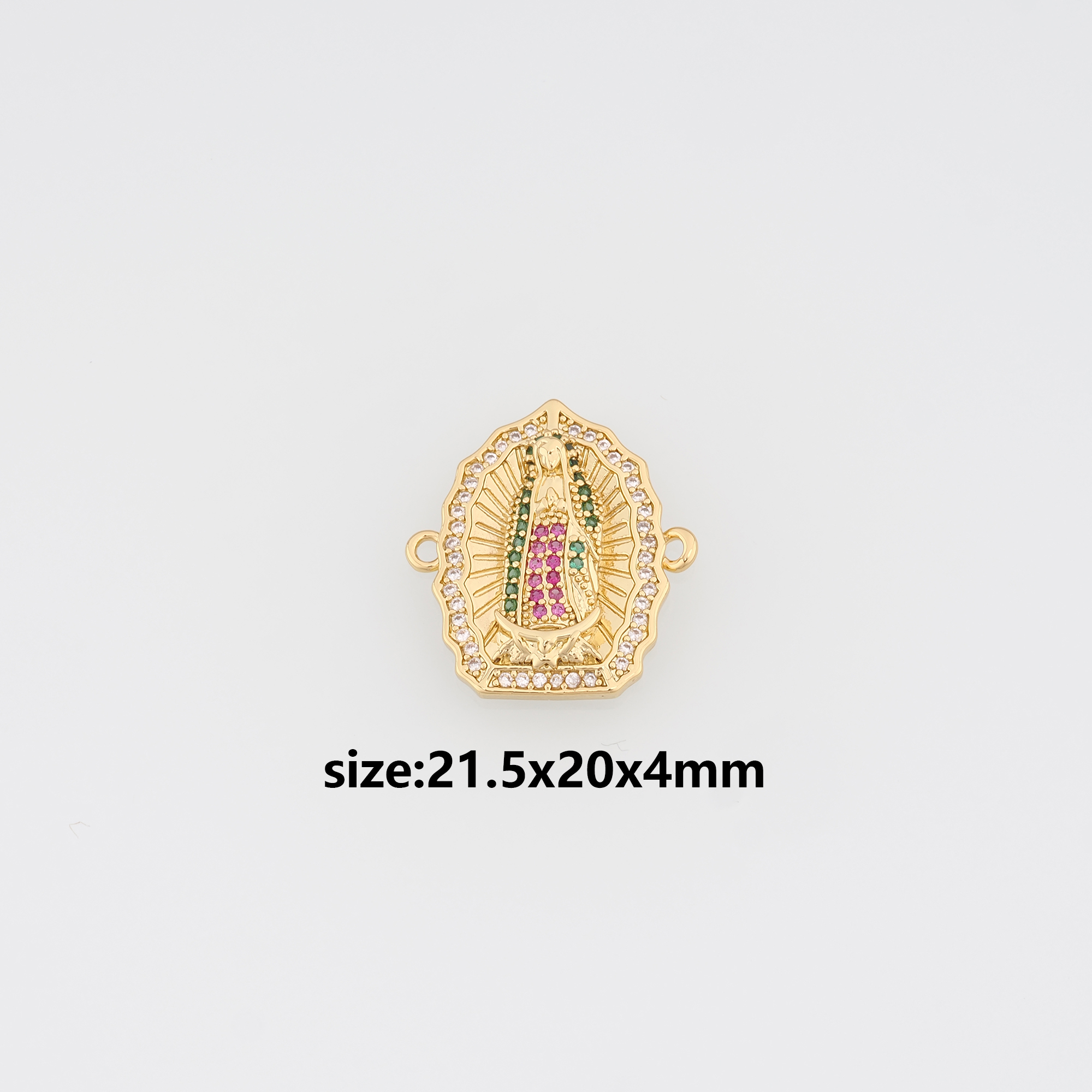 18K Gold Filled Virgin Mary Connector,CZ Micro Pave Religious Charm Necklace Bracelet for DIY Jewelry Making Supply