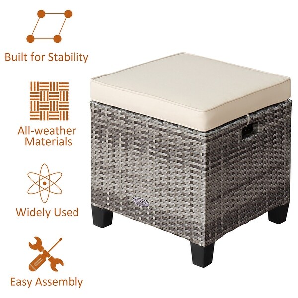 Costway 2PCS Patio Rattan Cushioned Ottoman Seat Foot Rest Table