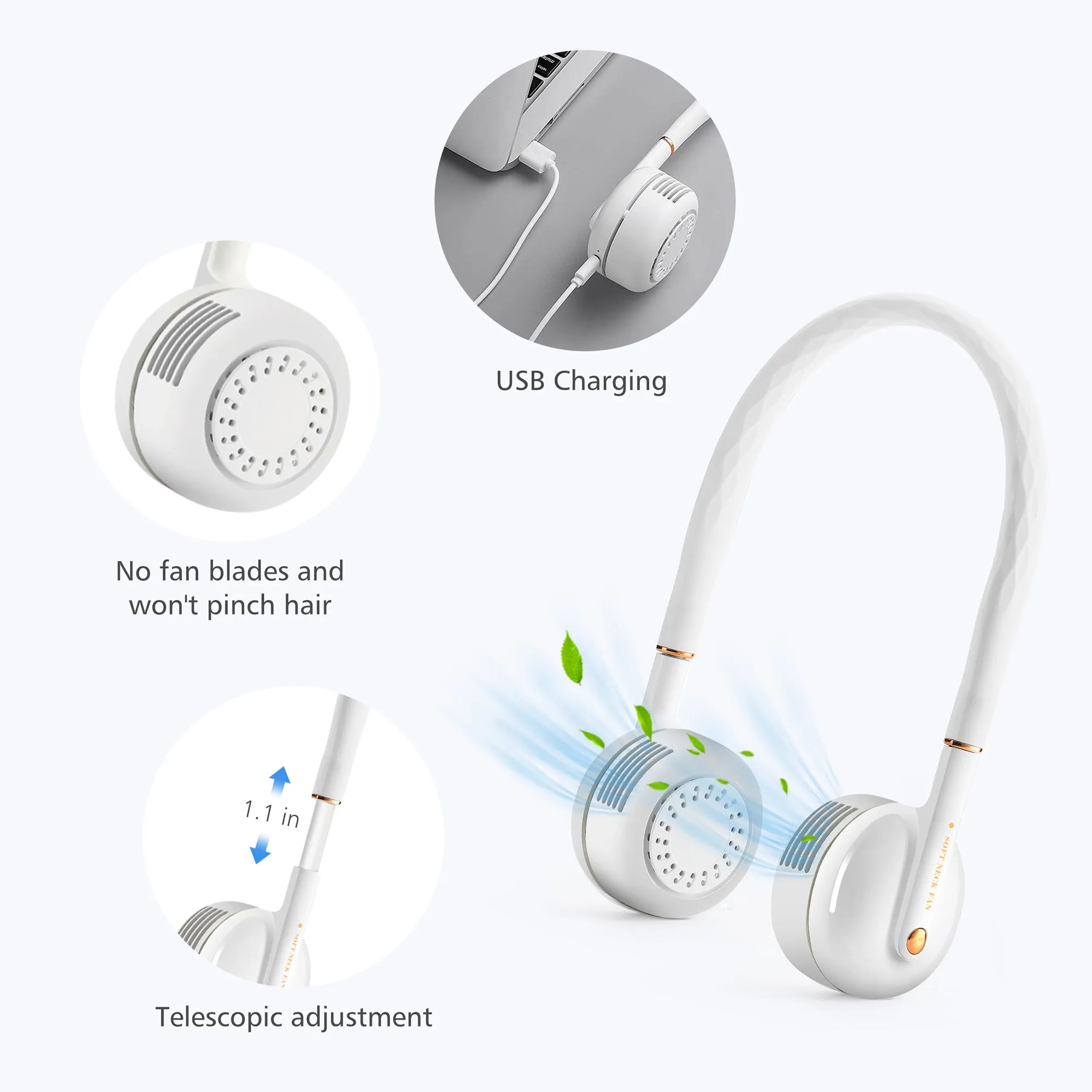 Bladeless Wearable Hands Neck Fan with 3 Speeds - F121
