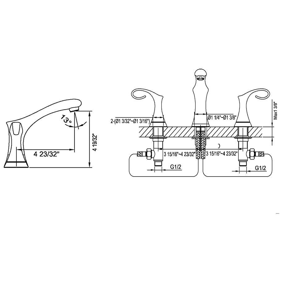 Dawn AB06 1291BN 3-Hole, 2-Handle Widespread Lavatory Faucet for 8x22 Centers, Brushed Nickel