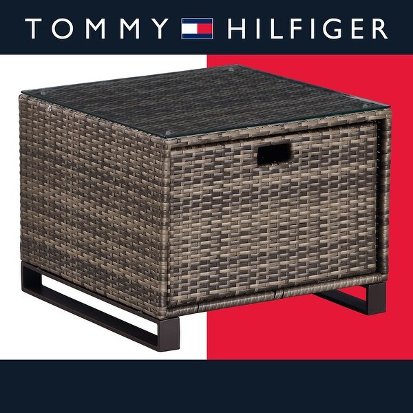 Tommy Hilfiger Oceanside Outdoor Side Table with Storage,Coastal Gray Wicker