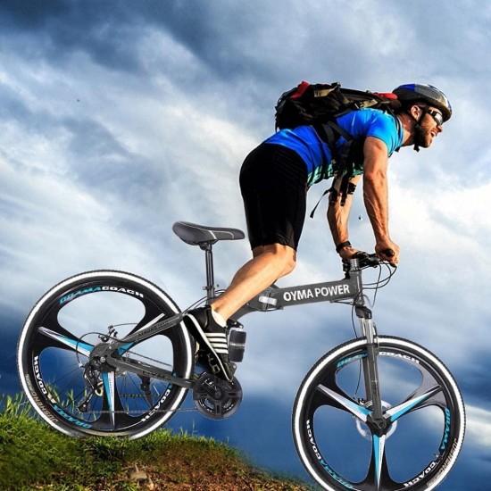 26in Folding Mountain Bike 21 Speed Full Suspension MTB Bikes High Carbon Steel Frame Disc Brakes Lightweight Black