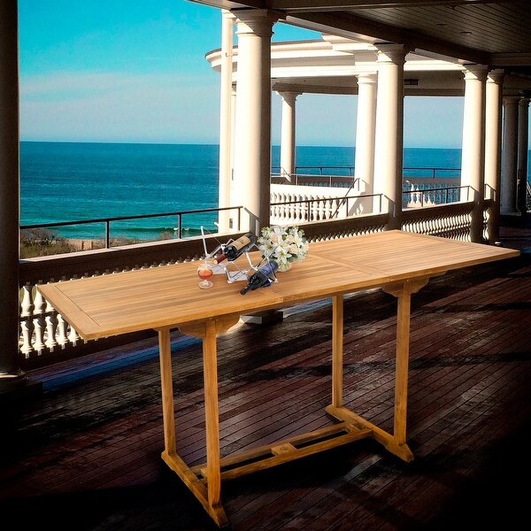 Chic Teak Elzas Rectangular Teak Wood Outdoor Extension Bar Table,71 to 95 inch (Table Only)