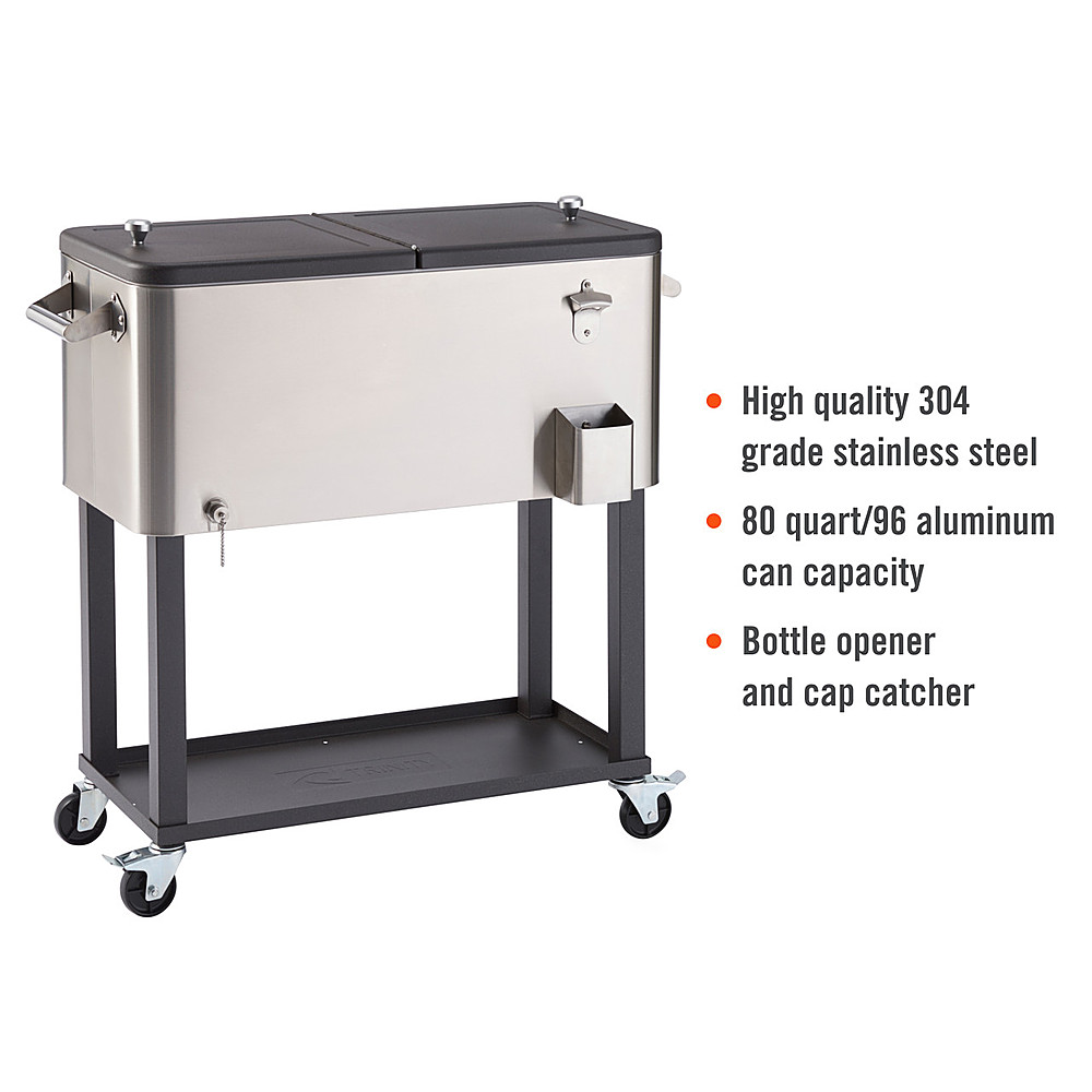TRINITY | 80 Quart Stainless Steel Cooler | w/ Shelf - Stainless Steel, Black