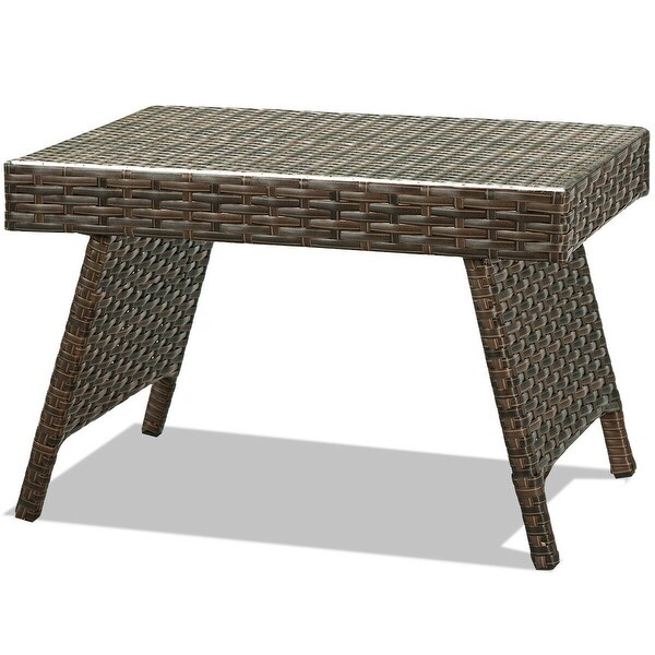 Gymax Folding Rattan Wicker Coffee Side Table Patio Garden Poolside