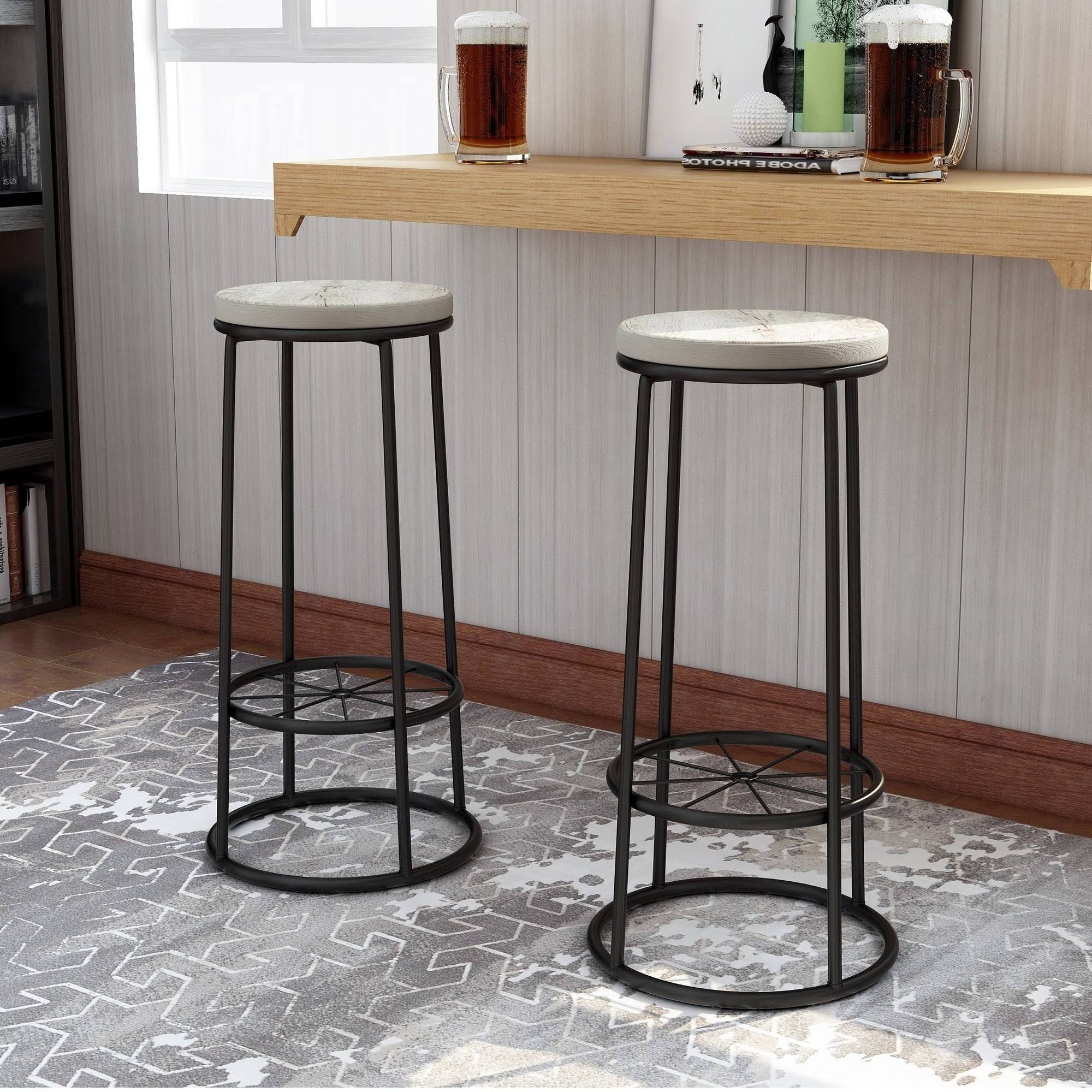 Set of 2 33x22 Pilat Barstools with Wood Seat White - HOMES: Inside + Out