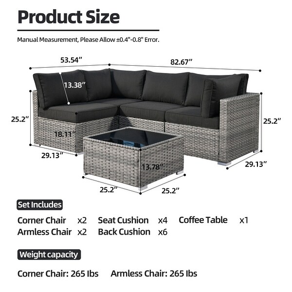 HOOOWOOO Patio 5piece Wicker Sectional Sofa Set with Coffee Table