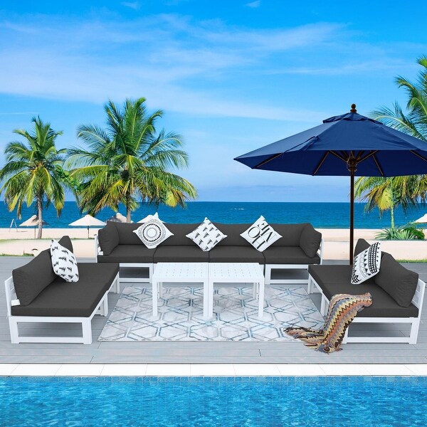 Nicesoul White Aluminum Modern Patio Furniture Sectional Sofa Set with Cushion