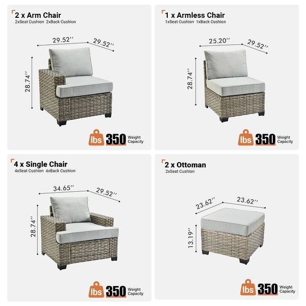 OVIOS 9 Pieces T shaped Seat Wide Armrest Set With Ottoman