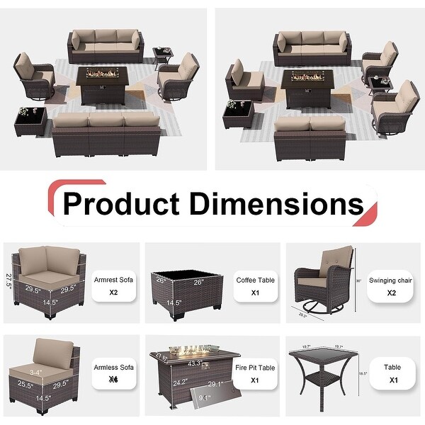 Patio Furniture Sectional Sofa Set,PE Rattan Swivel Rocking Chairs Patio Conversation Set