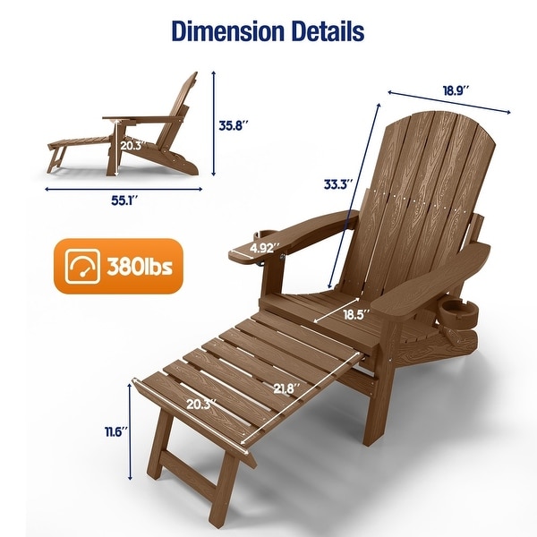 CHERIE Folding Adirondack Chair with Ottoman,and 2 CupHolders