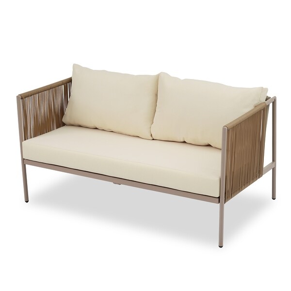 4Piece Rope Sofa Conversation Sets with Cushions and Table