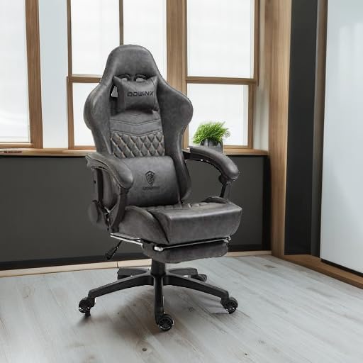 Dowinx Gaming Chair Big and Tall, Ergonomic Computer Chair with 4D Armrests and Footrest Massage Lumbar Support, High Back Comfortable Gamer Chair for Adults 350Lbs PU Leather for Office Game, Black