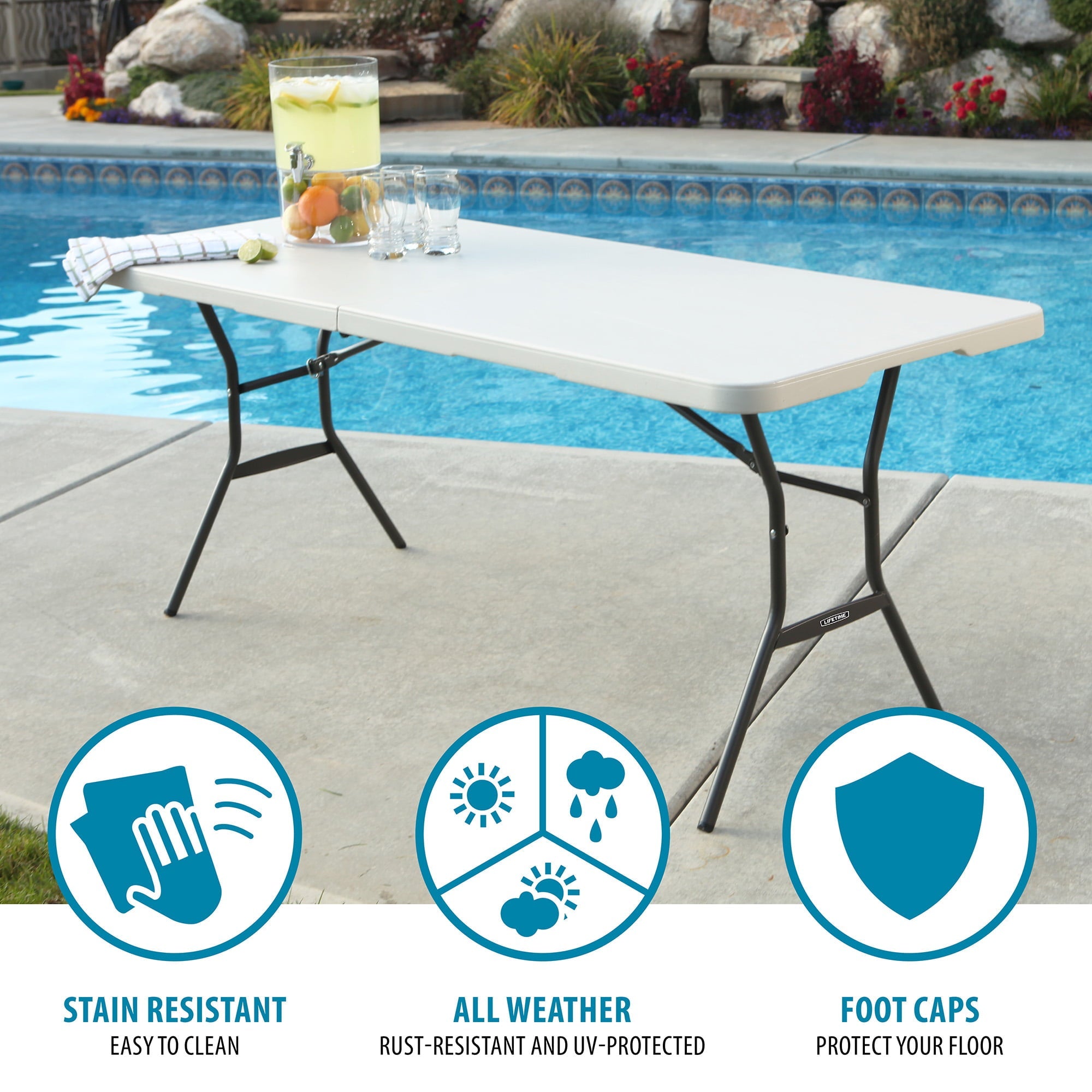 Lifetime 6 ft. Rectangle Commercial Fold-In-Half Table – White