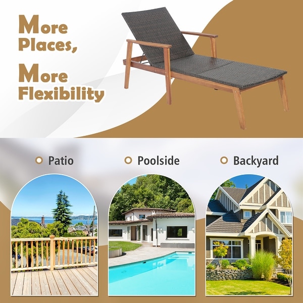 Costway 2PCS Patio Rattan Chaise Lounge Chair Recliner Back Adjustable