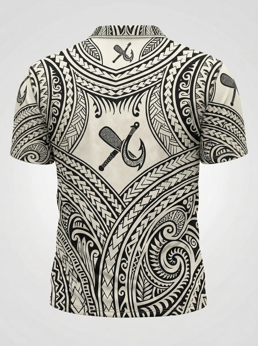 Moisture Wicking Golf Polo 3D Black White Polynesian Tribal Button Short Sleeve Golf Polo Shirt
