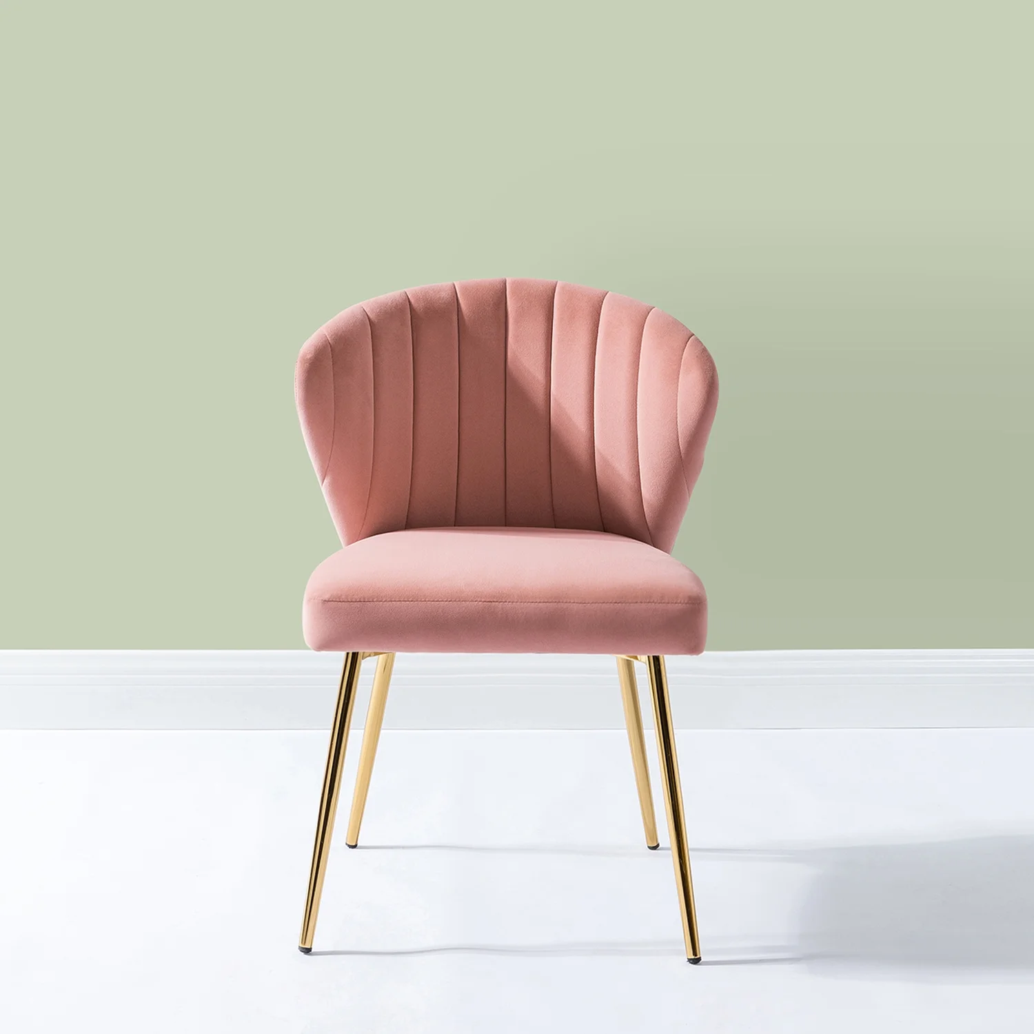 Velvet Wingback Accent Chair Upholstered Home Kitchen Dining Side Chair Gold Metal Legs Bedroom Pink