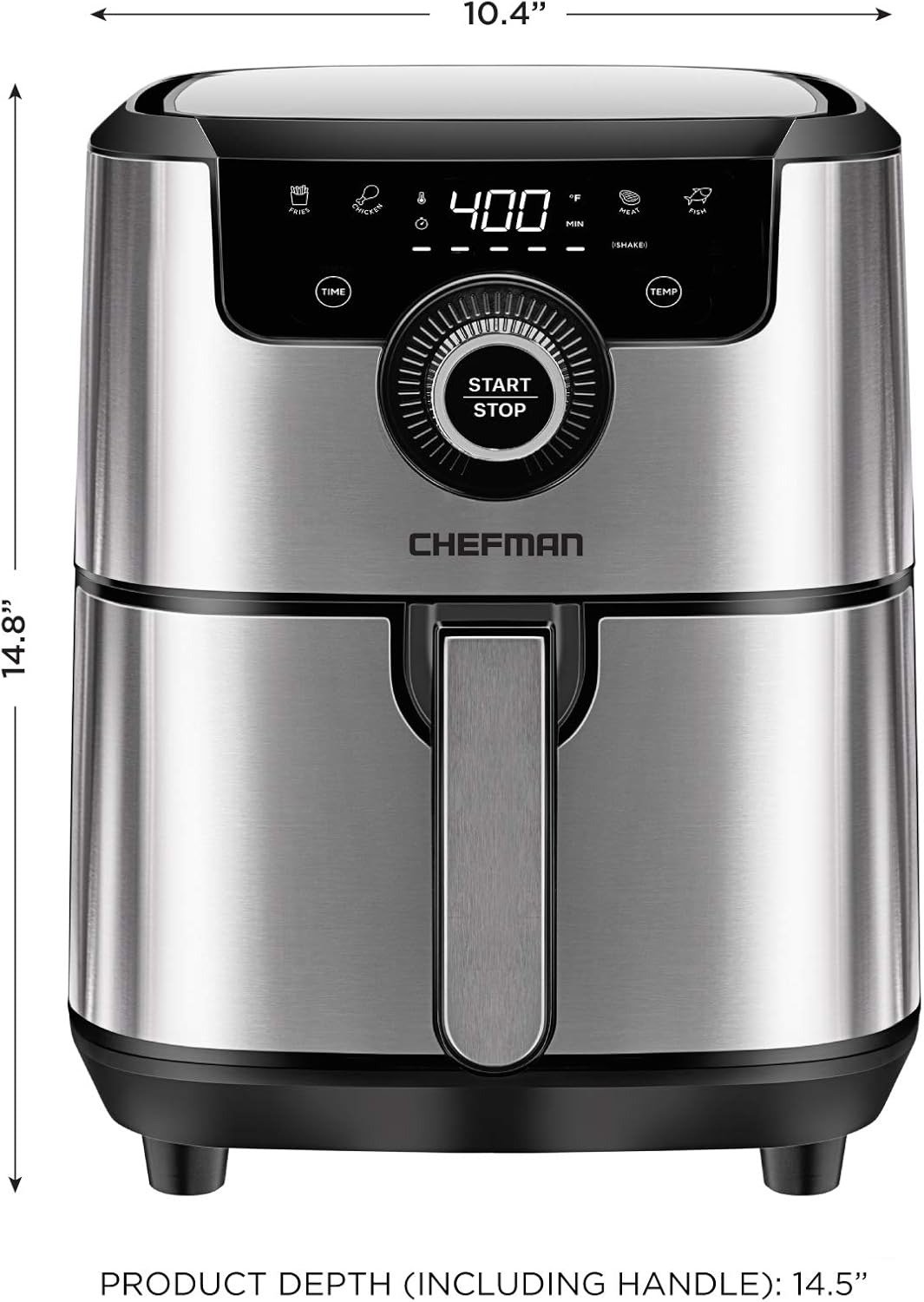 4.5QT Compact Air Fryer 1200W Stainless Steel Nonstick Dishwasher Safe 400°F