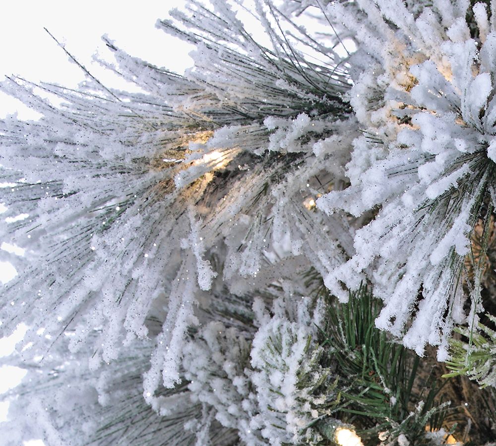 Lit LED Flocked Snowbell Pine Faux Christmas Trees  sgtnighsdesigns
