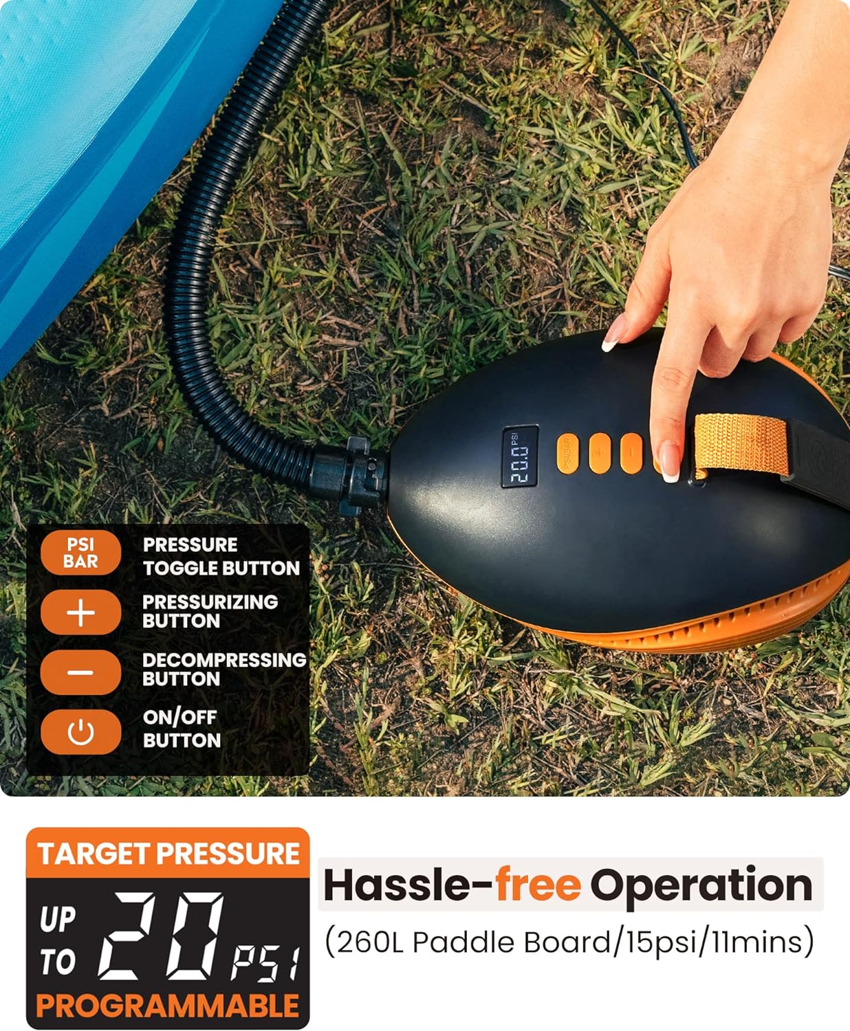 High Pressure Paddle Board Pump Electric Dolphin -Quick Portable SUP Air Pump,Auto-Off &12V DC Car Connector Electric Pump for Inflatable Stand up Paddle Boards,Boats,Inflators
