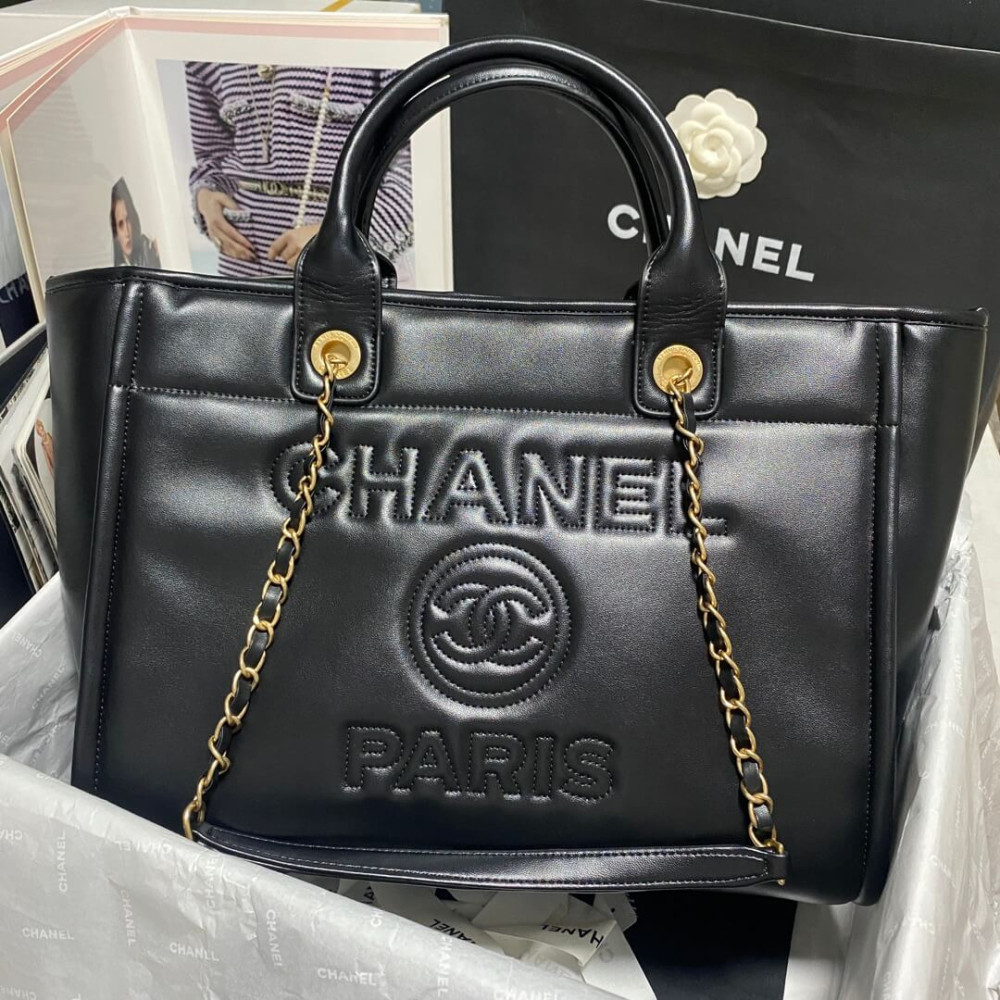Chanel Deauville Calfskin Small Shopping Bag Black 39cm