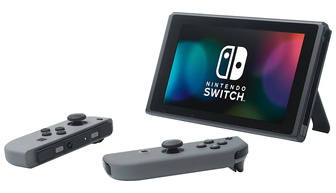 Nintendo Switch Gray & Gray Joy Con with HeadSet Bolt Axtion Bundle Accessories Used