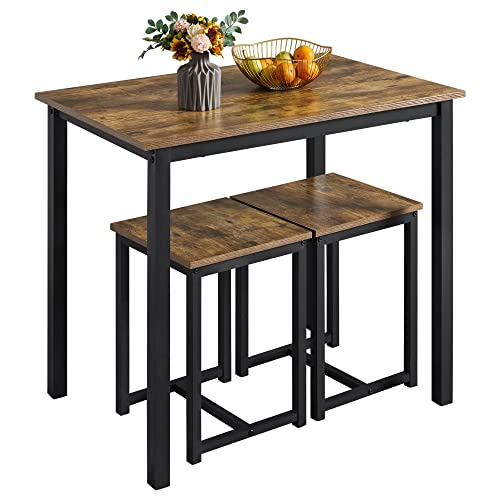 Yaheetech 3 Piece Dining Table Set - Kitchen Table & Chair Sets for 2 - Compact Table w/ 2 Stools & Space Saving Design for Dining Room Living Room Kitchen, Gray