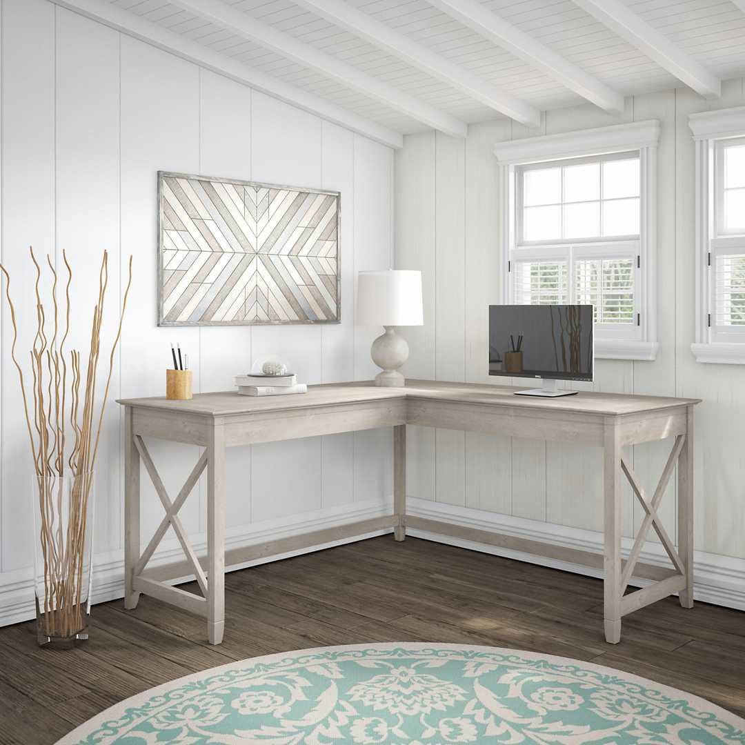 Bush Furniture Key West 60W L Shaped Desk, Cape Cod Gray