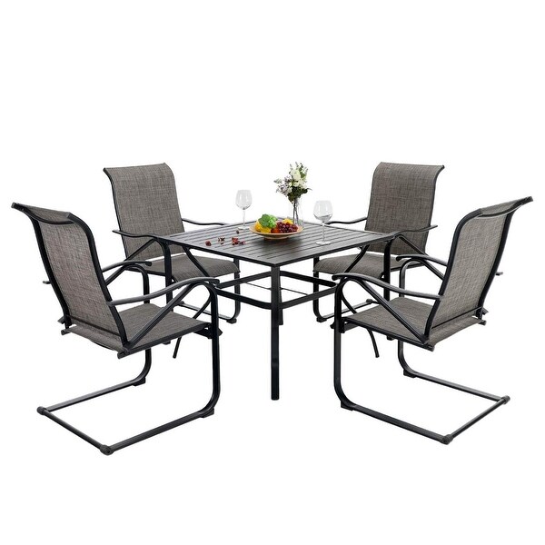 5Pieces Patio Dining Set,Including 1 Steel Frame Table with Umbrella Hole and 4 C spring Patio Chair